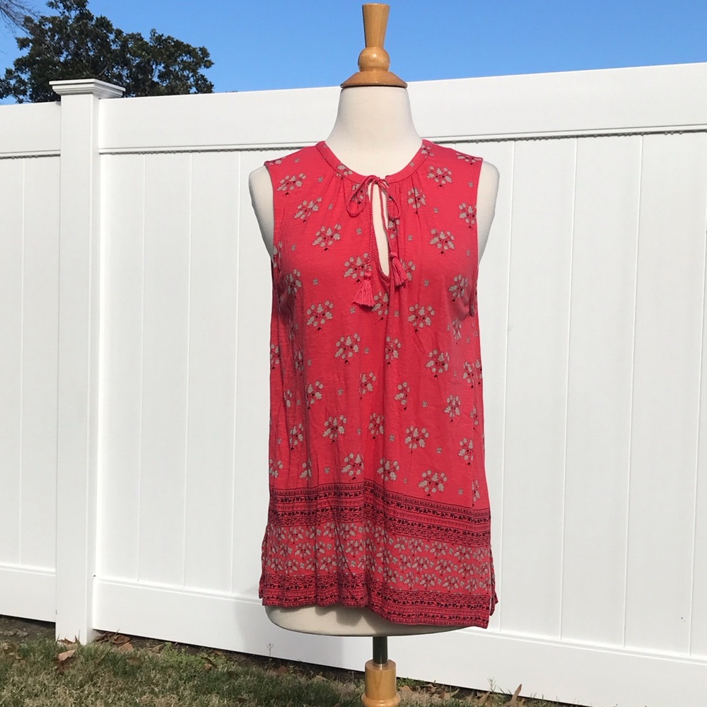 Lucky 🍀 Brand Sleeveless Coral Floral Printed Tie-Neck Tank Size Medium